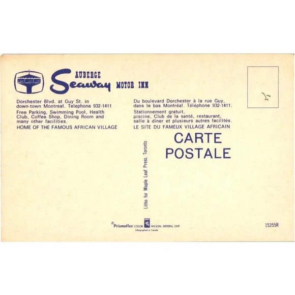 Auberge Seaway Motor Inn Canada Postcard - Picture 2 of 2